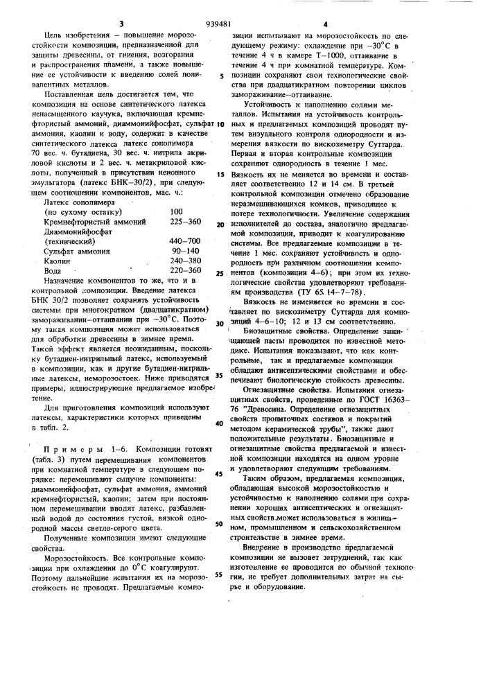 Композиция на основе синтетического латекса ненасыщенного каучука (патент 939481)