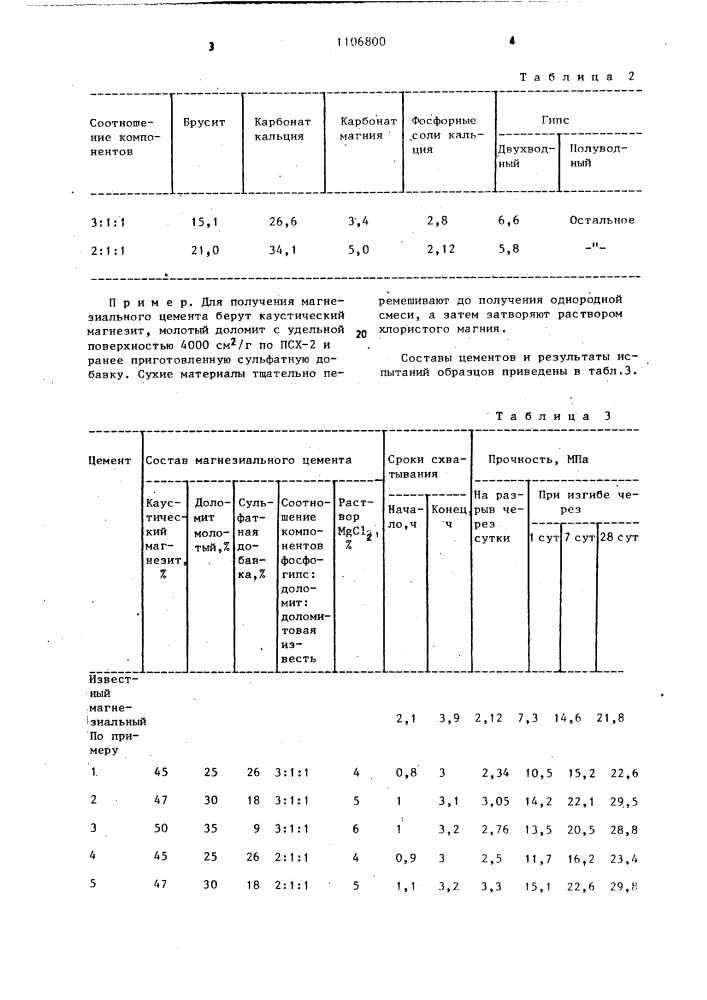 Сырьевая смесь для получения магнезиального цемента (патент 1106800)