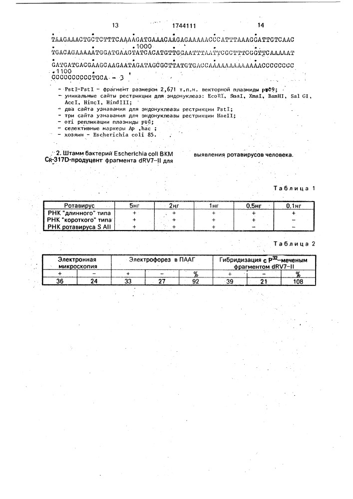 Рекомбинантная плазмидная днк @ rv7-ii, содержащая фрагмент @ rv7-ii для выявления ротавирусов человека, и штамм бактерий еsснеriснiа coli - продуцент фрагмента @ rv7-ii для выявления ротавирусов человека (патент 1744111)