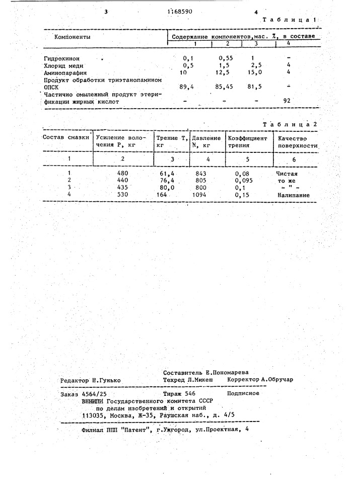 Смазка для холодной обработки металлов давлением (патент 1168590)