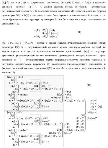 Функциональные структуры параллельно-последовательных сквозных переносов fj+1(  )+ и fj(  )+ в условно &quot;i&quot; &quot;зоне формирования&quot; для корректировки результирующей предварительной суммы первого уровня аргументов частичных произведений параллельно-последовательного умножителя f ( ) позиционного формата множимого [mj]f(2n) и множителя [ni]f(2n) (варианты) (патент 2431886)