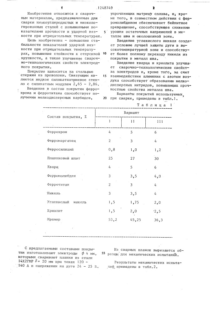 Состав электродного покрытия (патент 1248749)