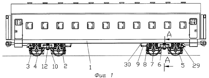 Железнодорожное транспортное средство с двухосными безрамными тележками (варианты) (патент 2287446)