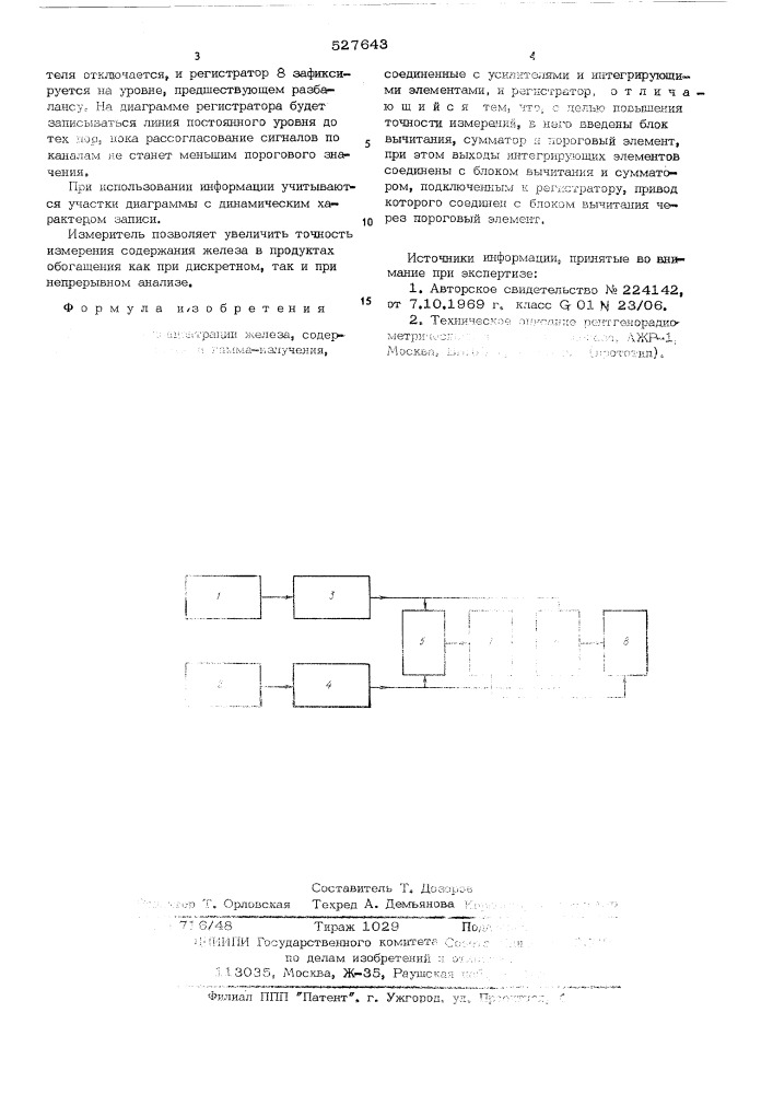 Измеритель концентрации железа (патент 527643)