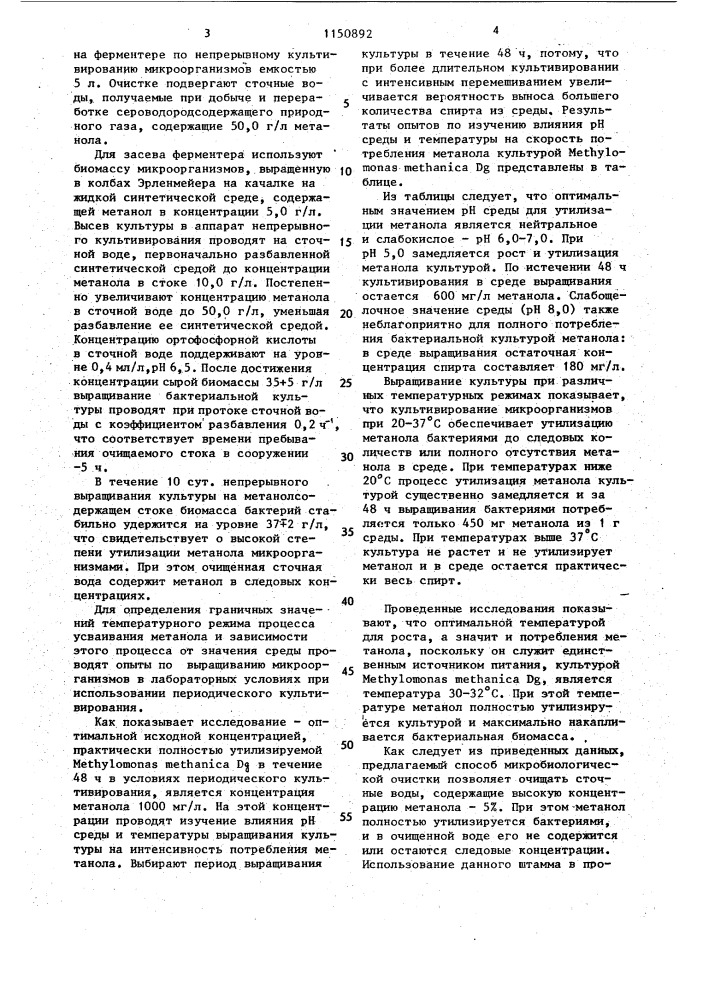 Способ биохимической очистки сточных вод от метанола (патент 1150892)