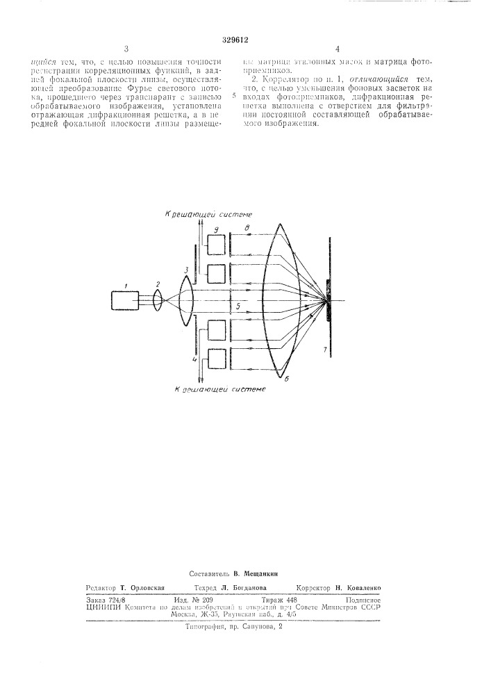 Многоканальный оптический коррелятор (патент 329612)