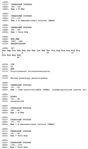 Лиганды рецепторов меланокортинов (патент 2401841)