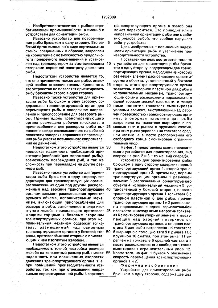 Устройство для ориентирования рыбы брюшком в одну сторону (патент 1752309)