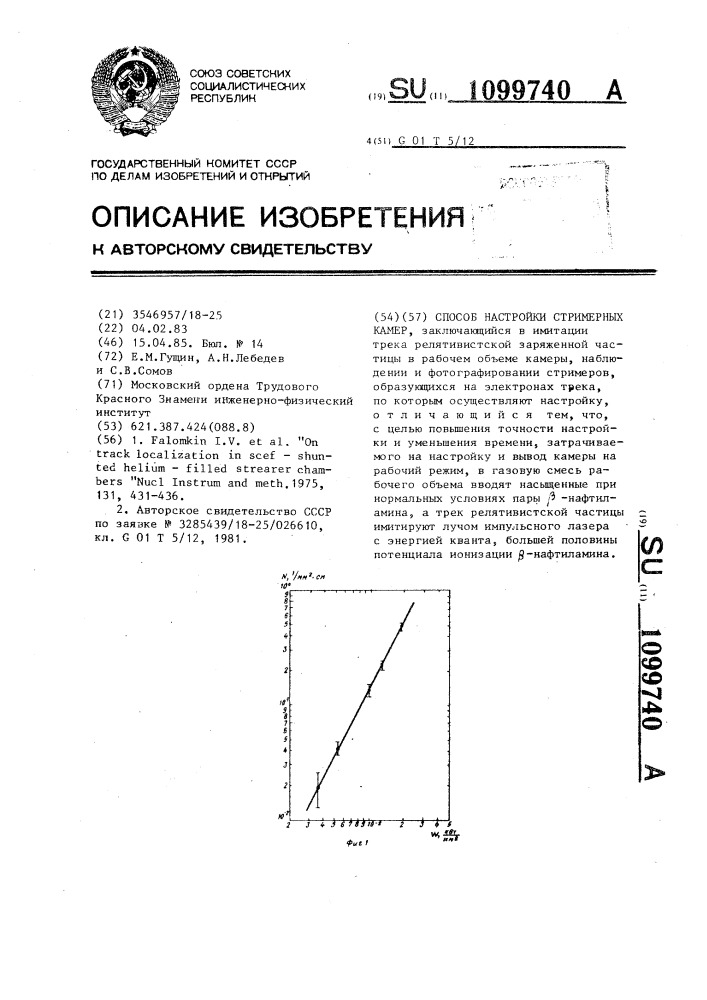 Способ настройки стримерных камер (патент 1099740)