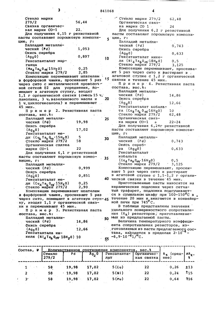 Резистивная паста (патент 841068)