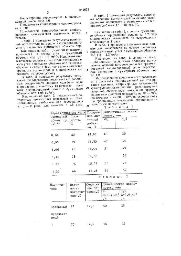 Поглотитель аммиака и сероводорода (патент 841653)