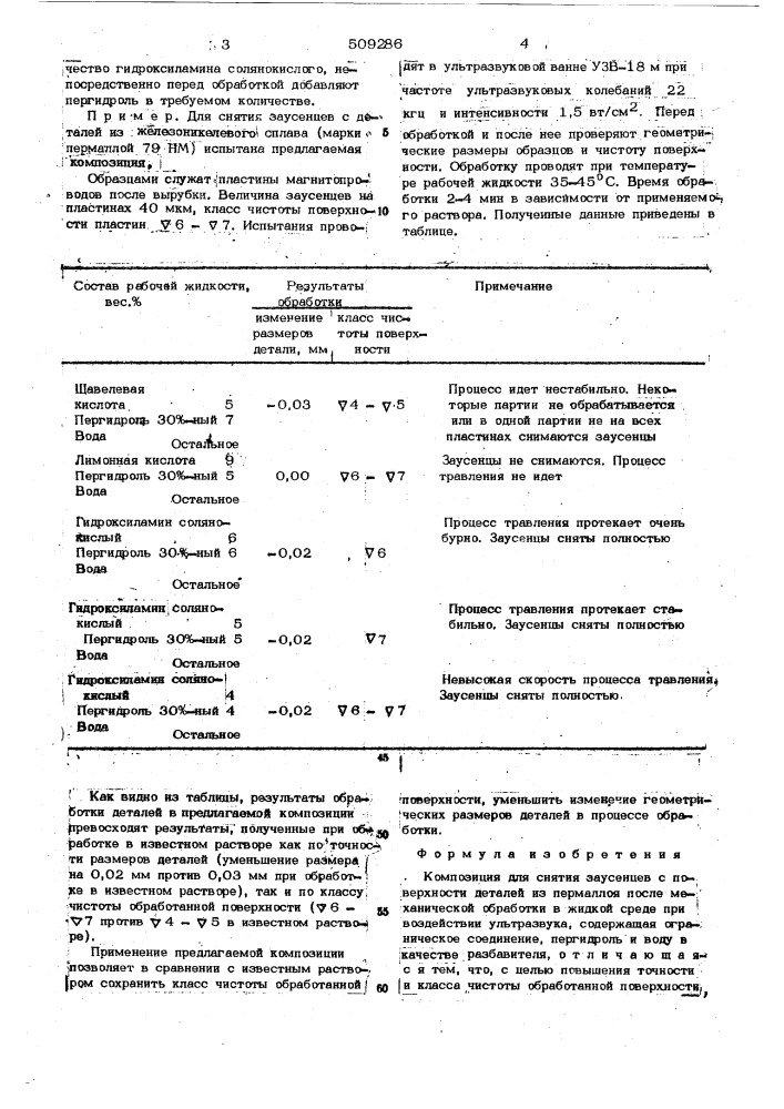 Композиция для снятия заусенцевс поверхности деталей из пермал-лоя после механической обработки (патент 509286)