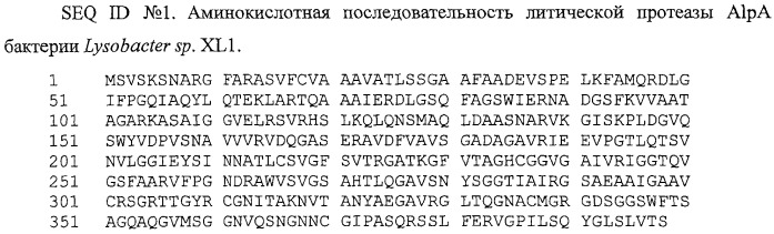 Литическая протеаза alpa бактерии lysobacter sp. xl1, фрагмент днк, кодирующий литическую протеазу alpa бактерии lysobacter sp. xl1, и способ получения литической протеазы alpa бактерии lysobacter sp. xl1 (патент 2407782)