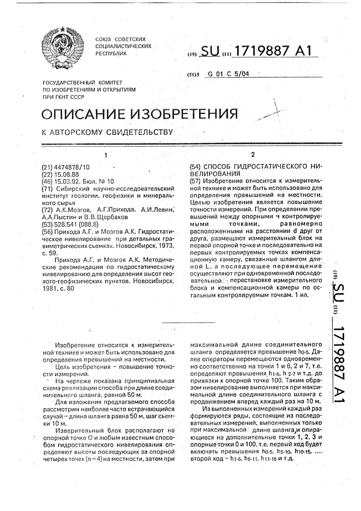 Способ гидростатического нивелирования (патент 1719887)