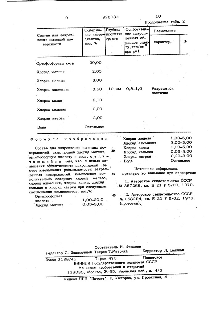 Состав для закрепления пылящих поверхностей (патент 928034)