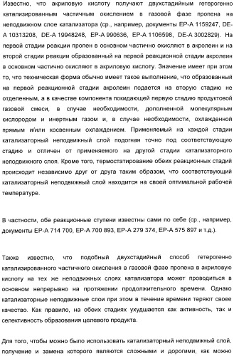 Способ длительного проведения гетерогенно катализированного частичного окисления в газовой фазе пропена в акриловую кислоту (патент 2374218)