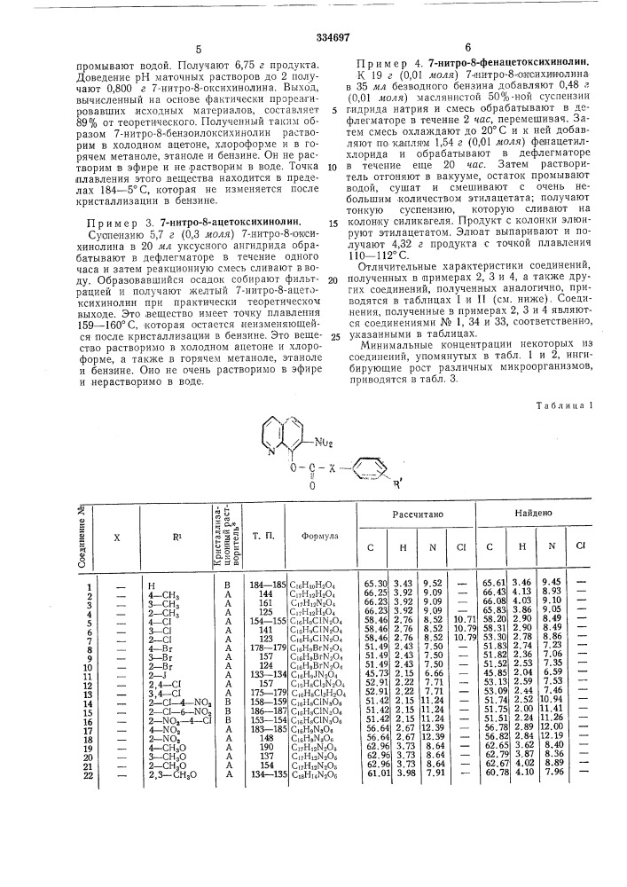 Способ получения сложных эфиров 7-нитро-8-оксихинолина (патент 334697)