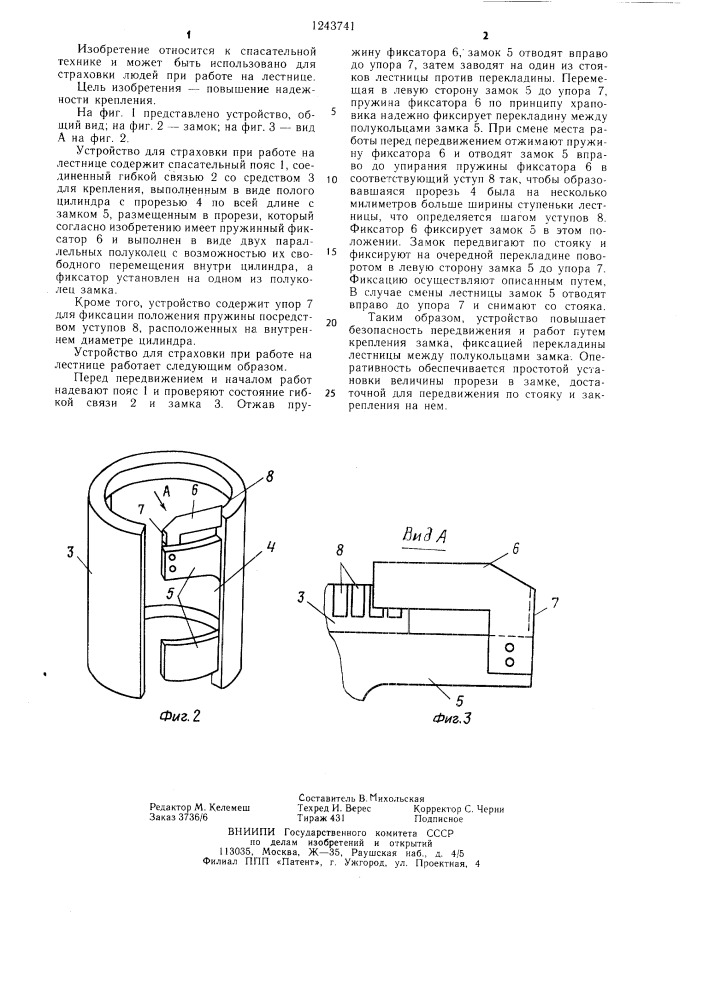 Устройство для страховки при работе на лестнице (патент 1243741)