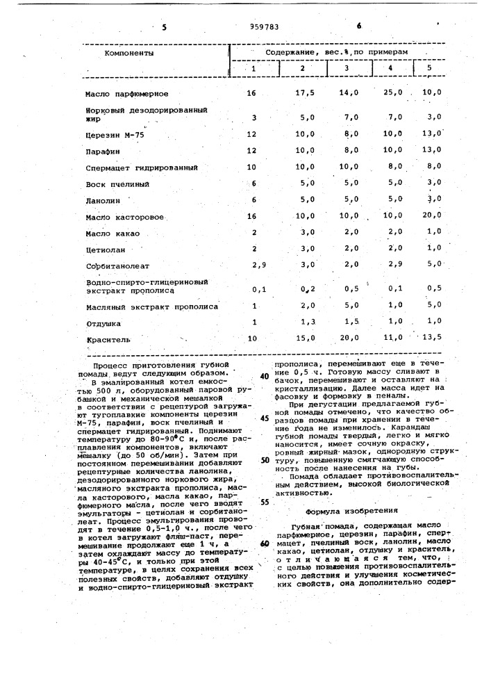 Губная помада (патент 959783)