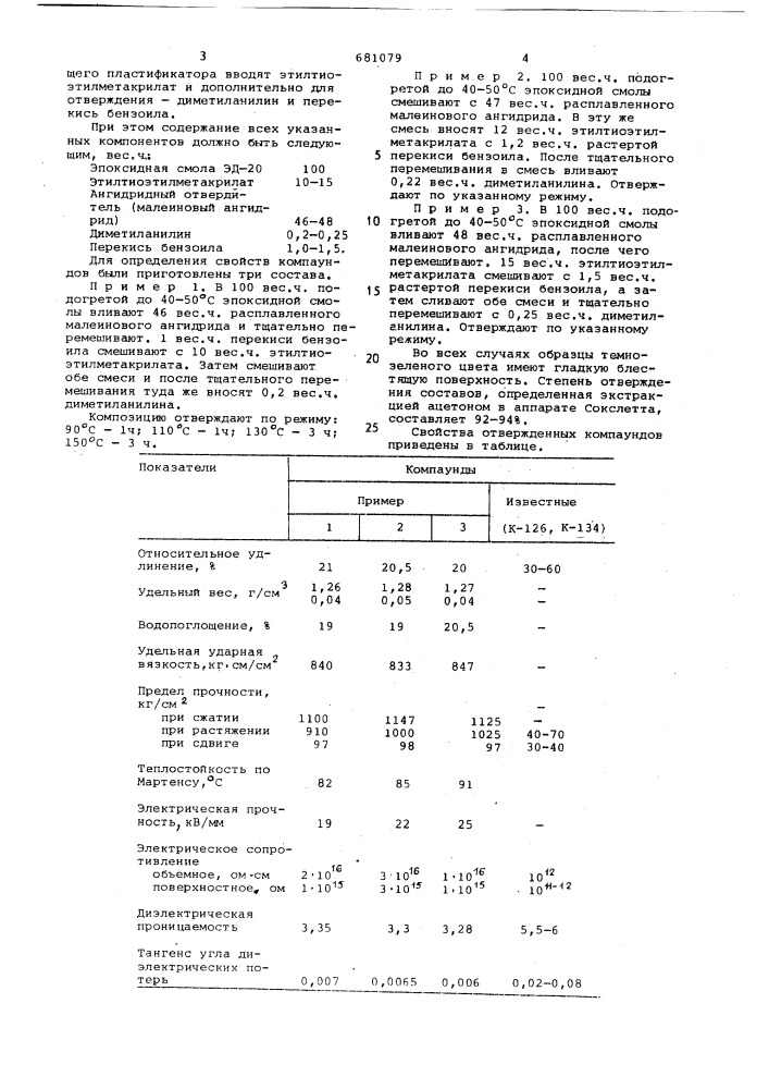 Электроизоляционный компаунд (патент 681079)