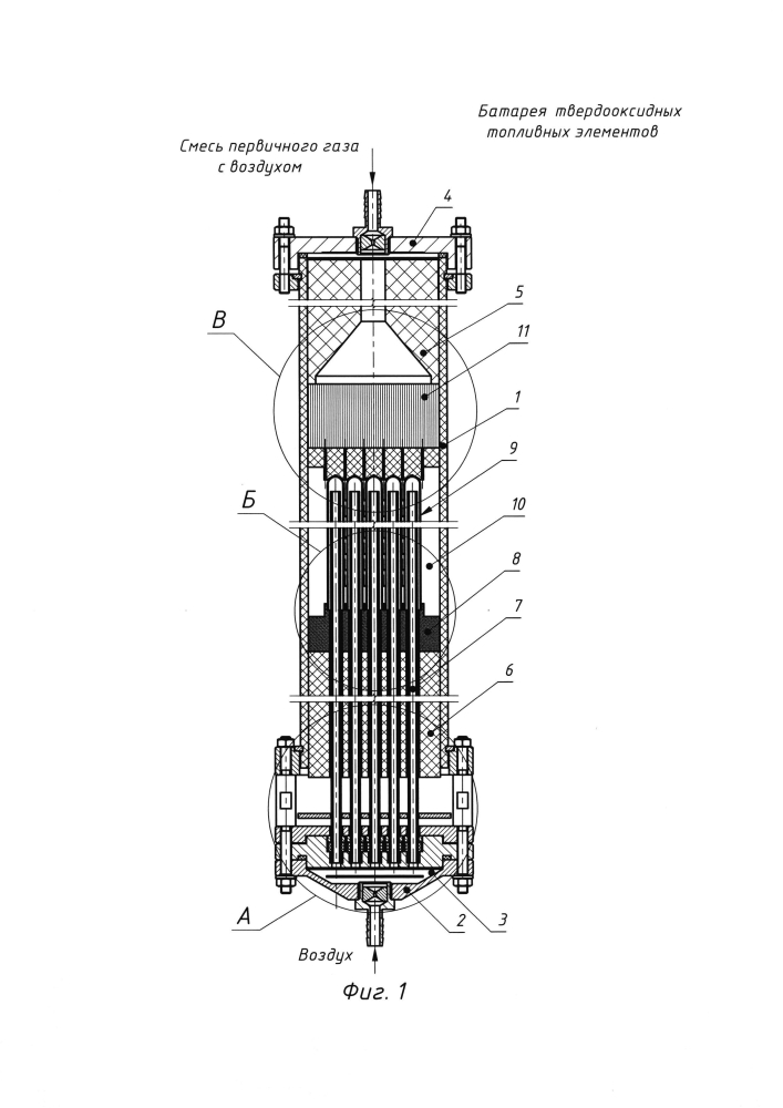 Батарея твердооксидных топливных элементов (патент 2597873)