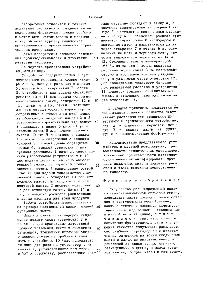 Устройство для непрерывной плавки тонкоизмельченной сырьевой смеси (патент 1406440)