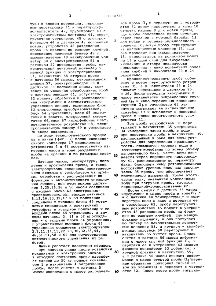 Линия автоматизированного определения показателей качества картофеля (патент 1030723)