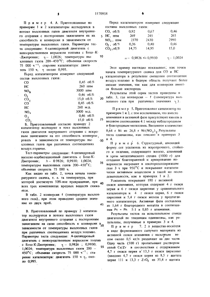 Катализатор для очистки выхлопных газов двигателей внутреннего сгорания и способ его получения (патент 1170958)