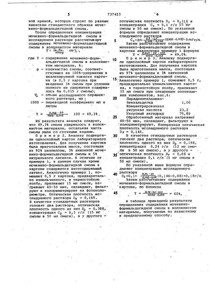 Способ количественного определения содержания мочевино- формальдегидной смолы в волокнистых материалах (патент 737423)