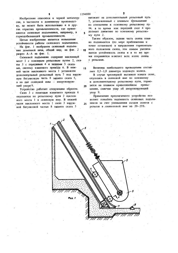 Скиповой подъемник доменной печи (патент 1194888)