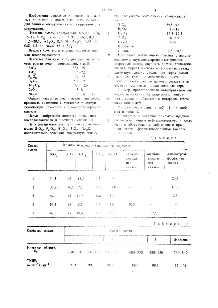 Эмаль (патент 1112015)
