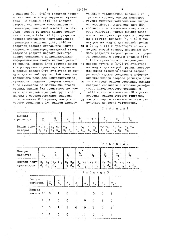 Устройство для контроля сумматоров (патент 1242961)