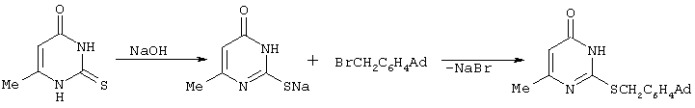 Способ получения 2-(n-(1-адамантил)бензил)тио-6-метилпиримидин-4(3н)-она (патент 2284996)