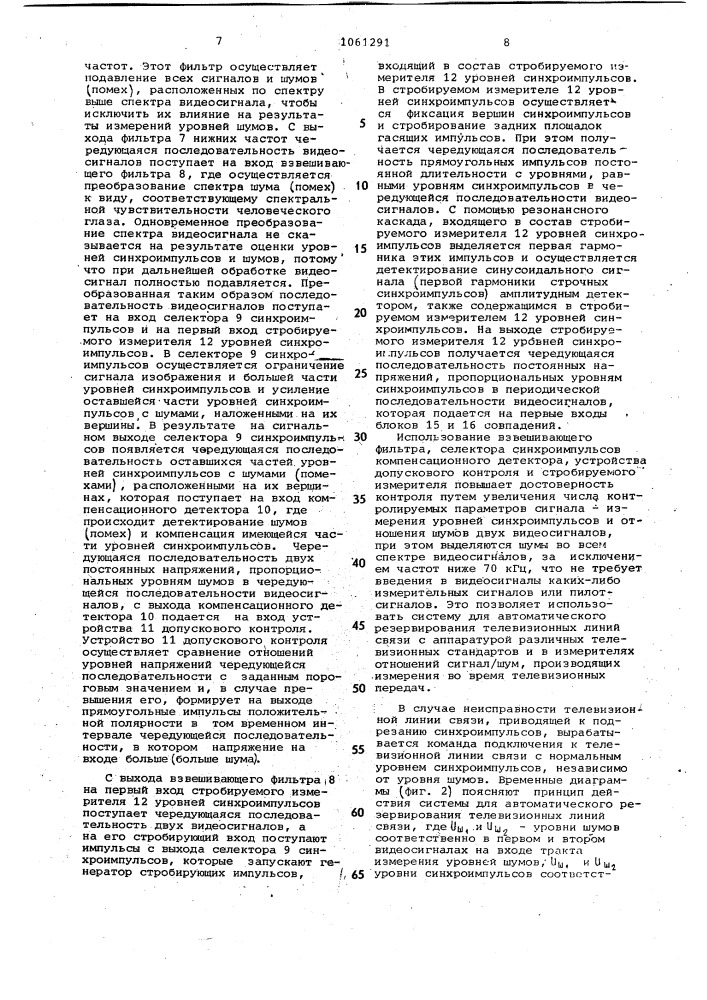 Система для автоматического резервирования телевизионных линий связи и устройство допускового контроля (патент 1061291)