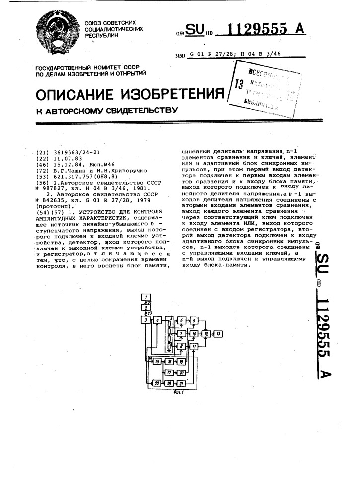 Устройство для контроля амплитудных характеристик (патент 1129555)