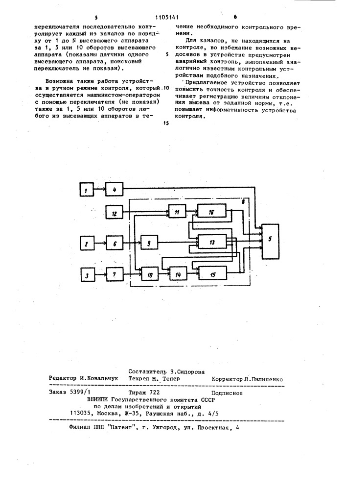 Устройство для контроля работы высевающих аппаратов сеялок (патент 1105141)