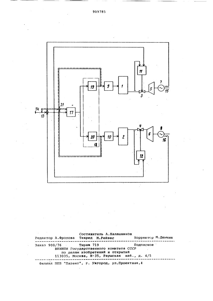 Способ управления активной мощностью тепловой электростанции и устройство для его осуществления (патент 909785)