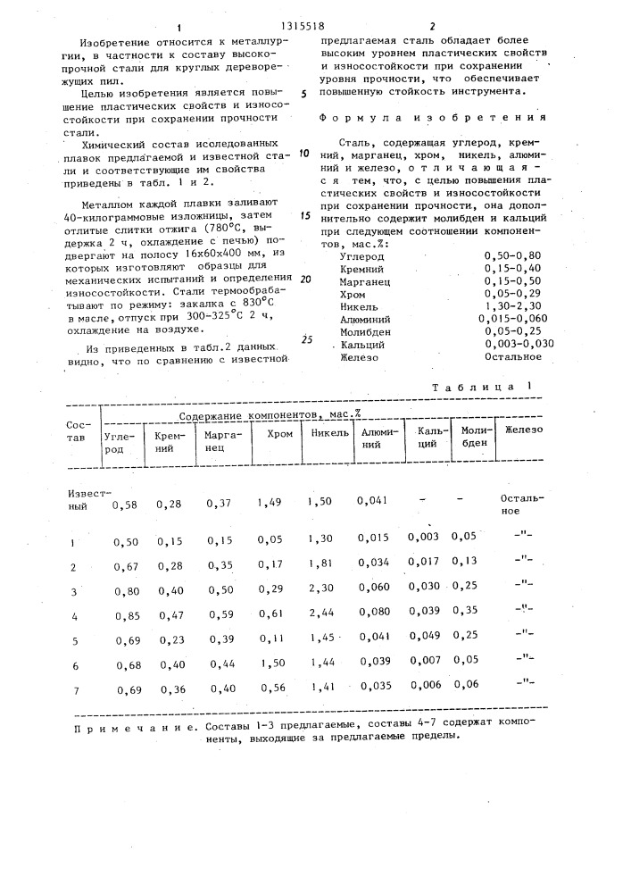 Сталь (патент 1315518)