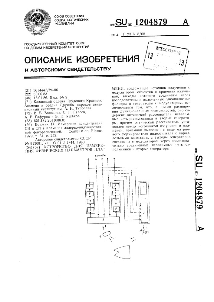 Устройство для измерения физических параметров пламени (патент 1204879)