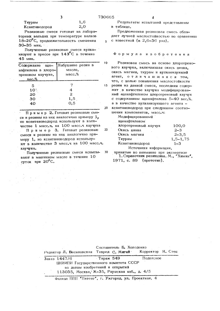 Резиновая смесь на основе хлоропренового каучука (патент 730665)