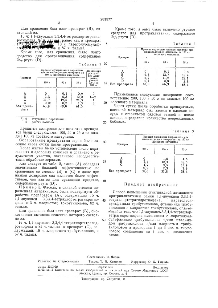 Способ повышения фунгицидной активности протравливателей семян (патент 203577)