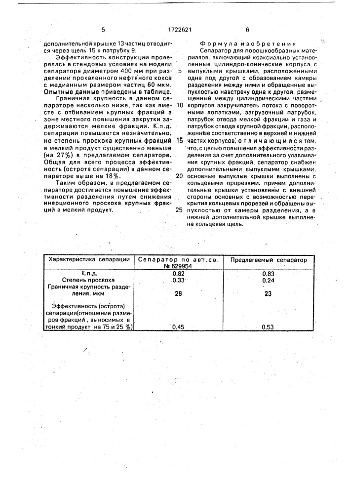 Сепаратор для порошкообразных материалов (патент 1722621)