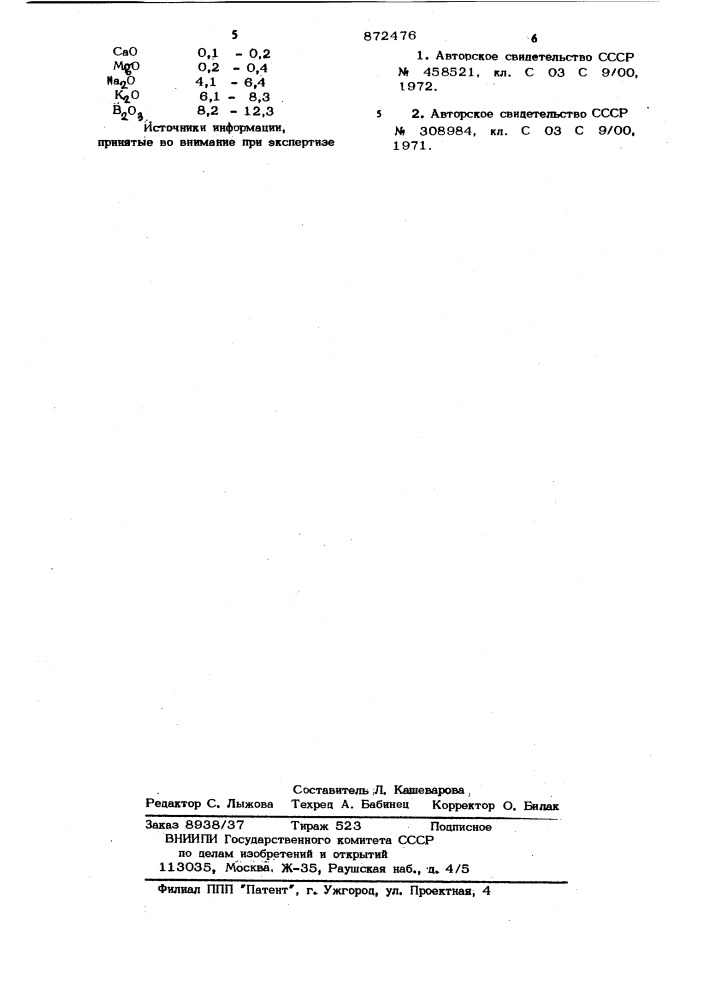 Матовая глазурь (патент 872476)