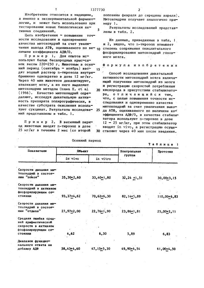 Способ исследования дыхательной активности митохондрий мозга (патент 1377730)