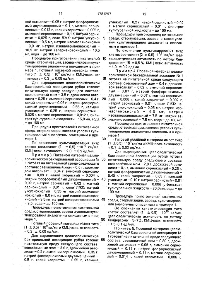 Способ получения препарата целлюлолитической ассоциации бактерий рубца (патент 1781297)