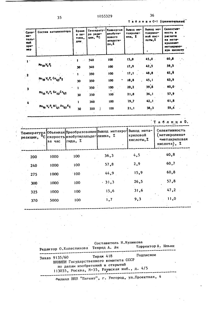 Способ получения метакролеина и метакриловой кислоты (патент 1055329)