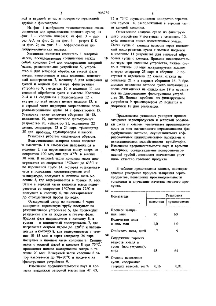 Установка для производства пивного сусла (патент 908789)