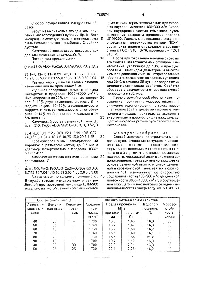 Способ изготовления строительных изделий (патент 1766874)