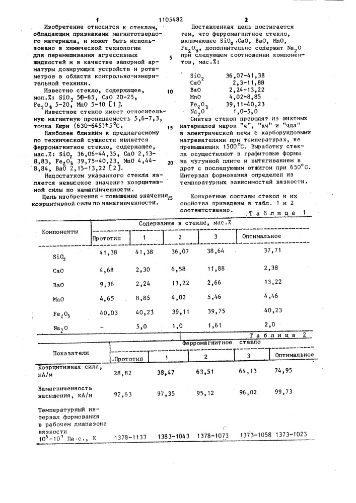 Ферромагнитное стекло (патент 1105482)