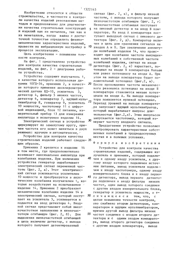 Устройство для контроля качества строительных изделий (патент 1322145)